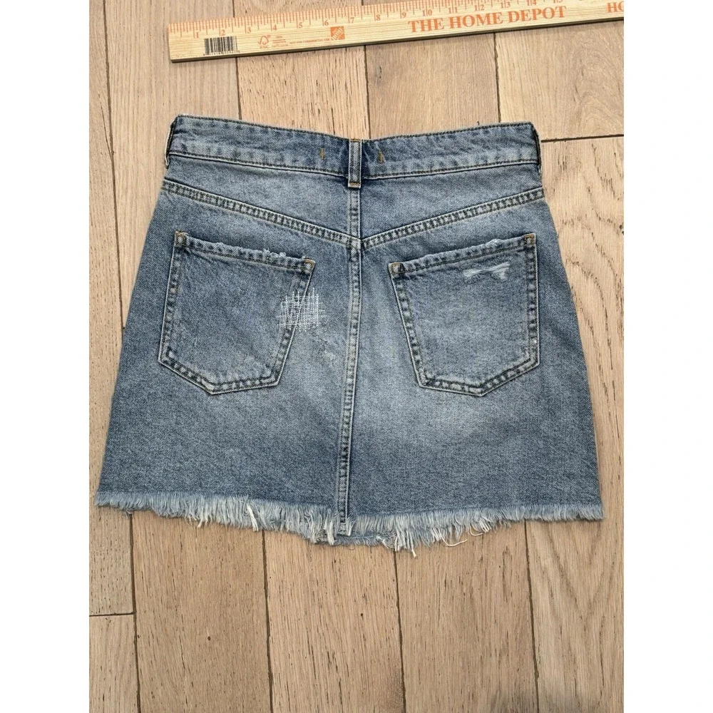 NWT Free People Beaded‎ Sequin Western Cowgirl Distressed Denim Mini Skirt Sz 0